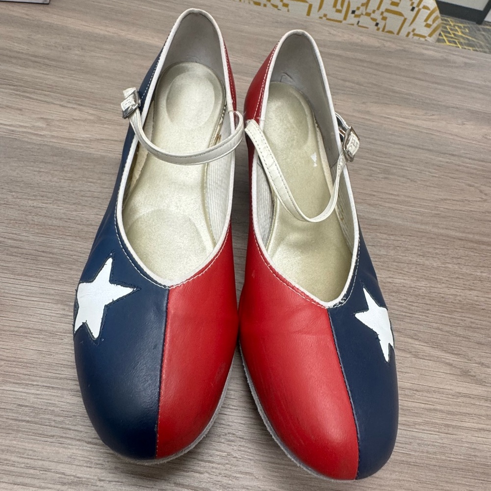 Star Accent Red & Navy Mary Jane Heels
